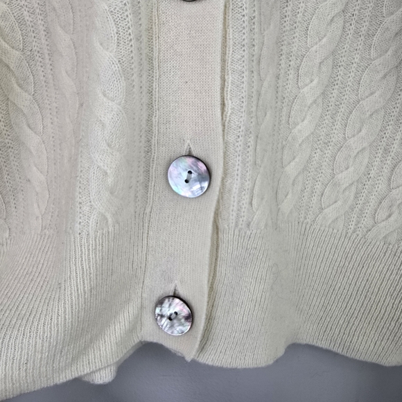 Crush Womens Cashmere Cream Ivory Cable Knit Soft Luxury Cardigan Sweater Top SM - Picture 4 of 14